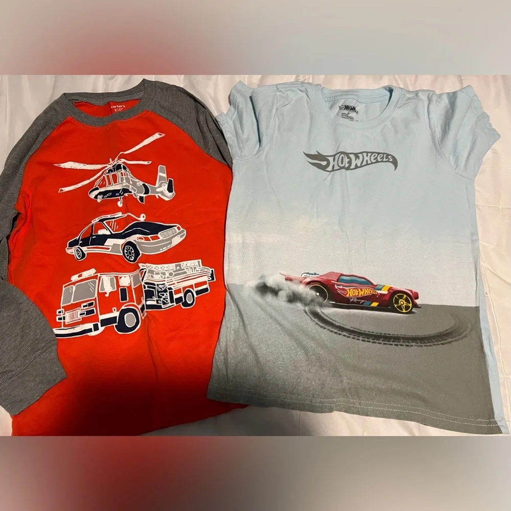 Carters long sleeve tee fire truck and Hot Wheels cotton tee - Picture 1 of 3
